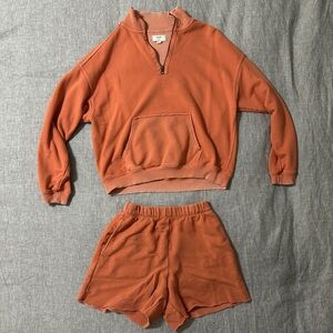 Aerie Matching Set | Everyday Seaming Quarter Zip Sweatshirt + Sheatshorts